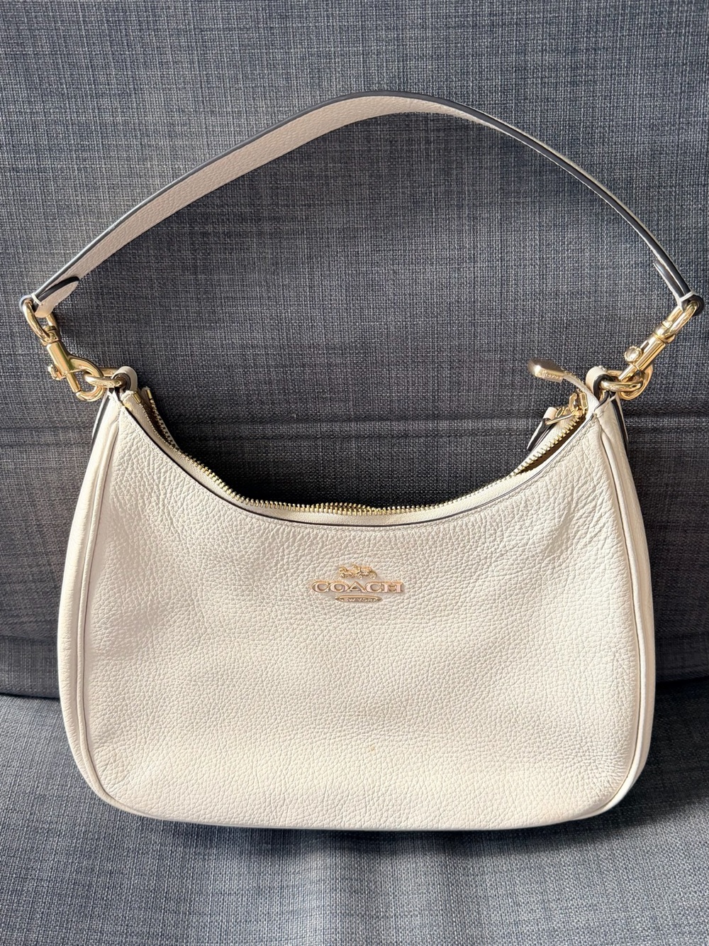 Coach Cream Pebbled Leather Shoulder Hobo with Gold Hardware